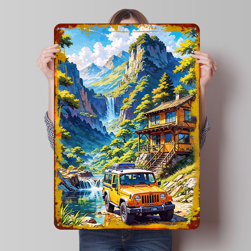 Retro Gaming On - Poster in metallo con veicolo fuoristrada